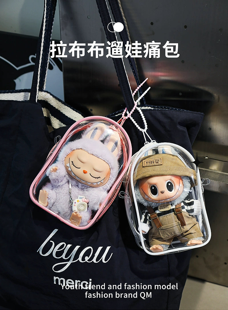 LABUBU Cotton Doll PVC Clear Itabag | Dustproof Carrier for Outings, Display & Charm Storage