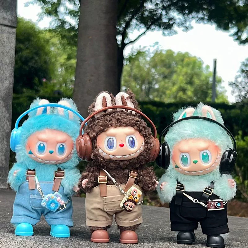 Labubu Series 1/2/3 Outfit - Overalls & Hat Set w/ Phone Strap for Blind Box Doll