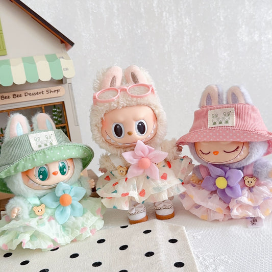 Labubu Summer Pastel Dress Set - Mint Green Tulle Skirt & Bonnet for Have a Seat Series