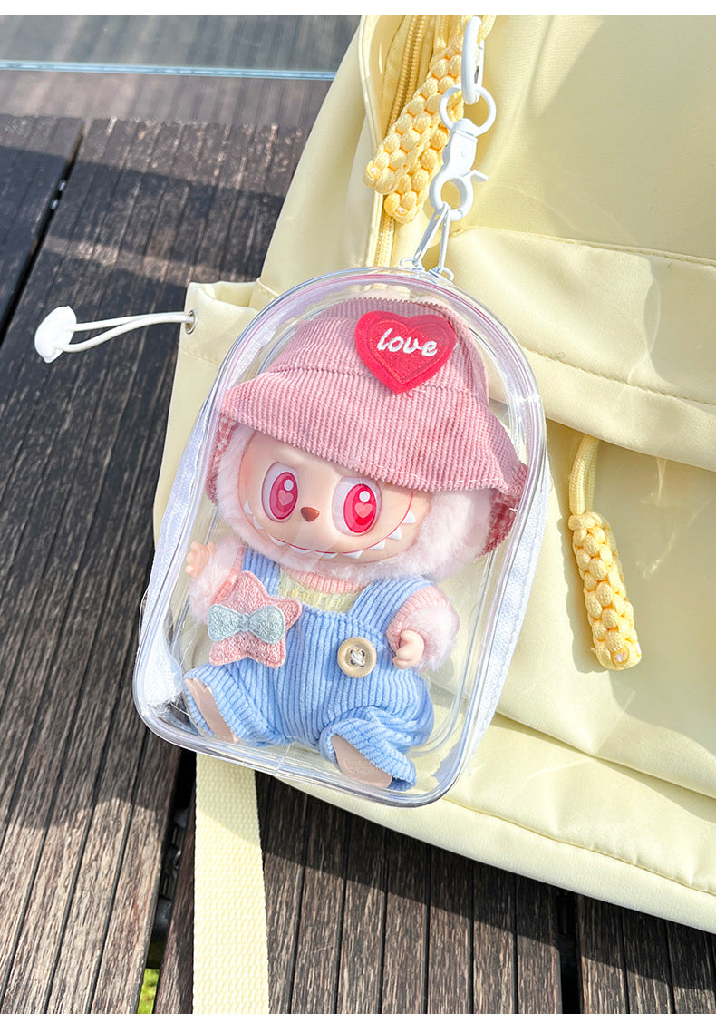 Pop Mart Labubu Gen 3 Transparent Dust-Proof Display Case | Ita Bag with Adjustable Strap for Vinyl Dolls