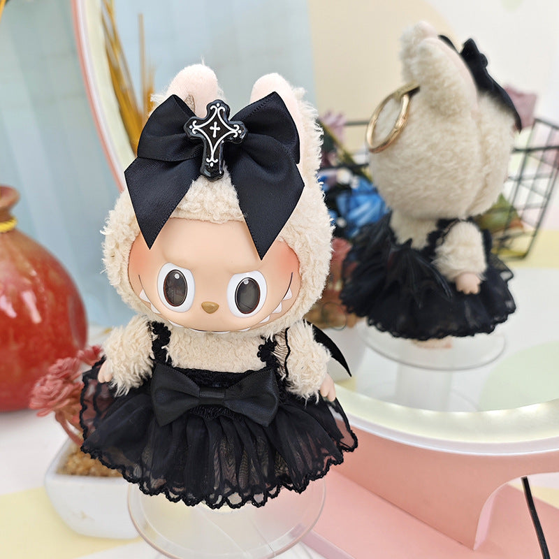 17cm Labubu Dark Angel Dress - Macaron Keychain Outfit for Gothic Doll Clothes Change