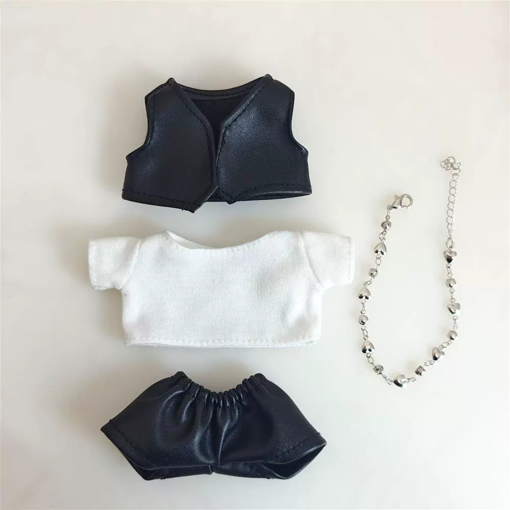 Labubu Outfit Set - Black Cool Overall & Fisherman Hat for 17cm Sitting Figures 1/2/3