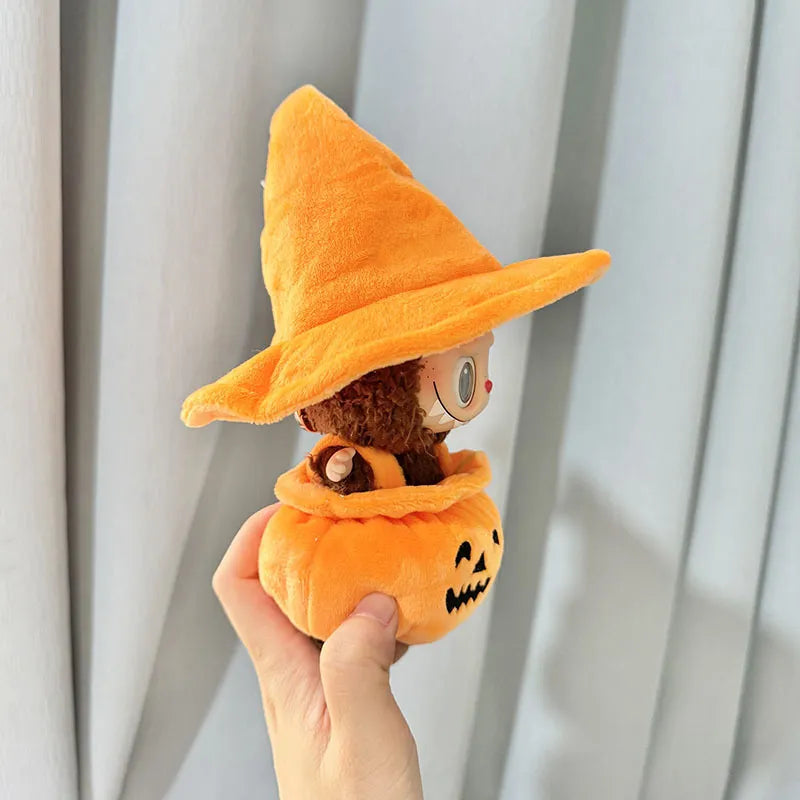 Halloween Labubu Costume Set - Pumpkin Jumpsuit & Witch Hat for Vinyl Figures