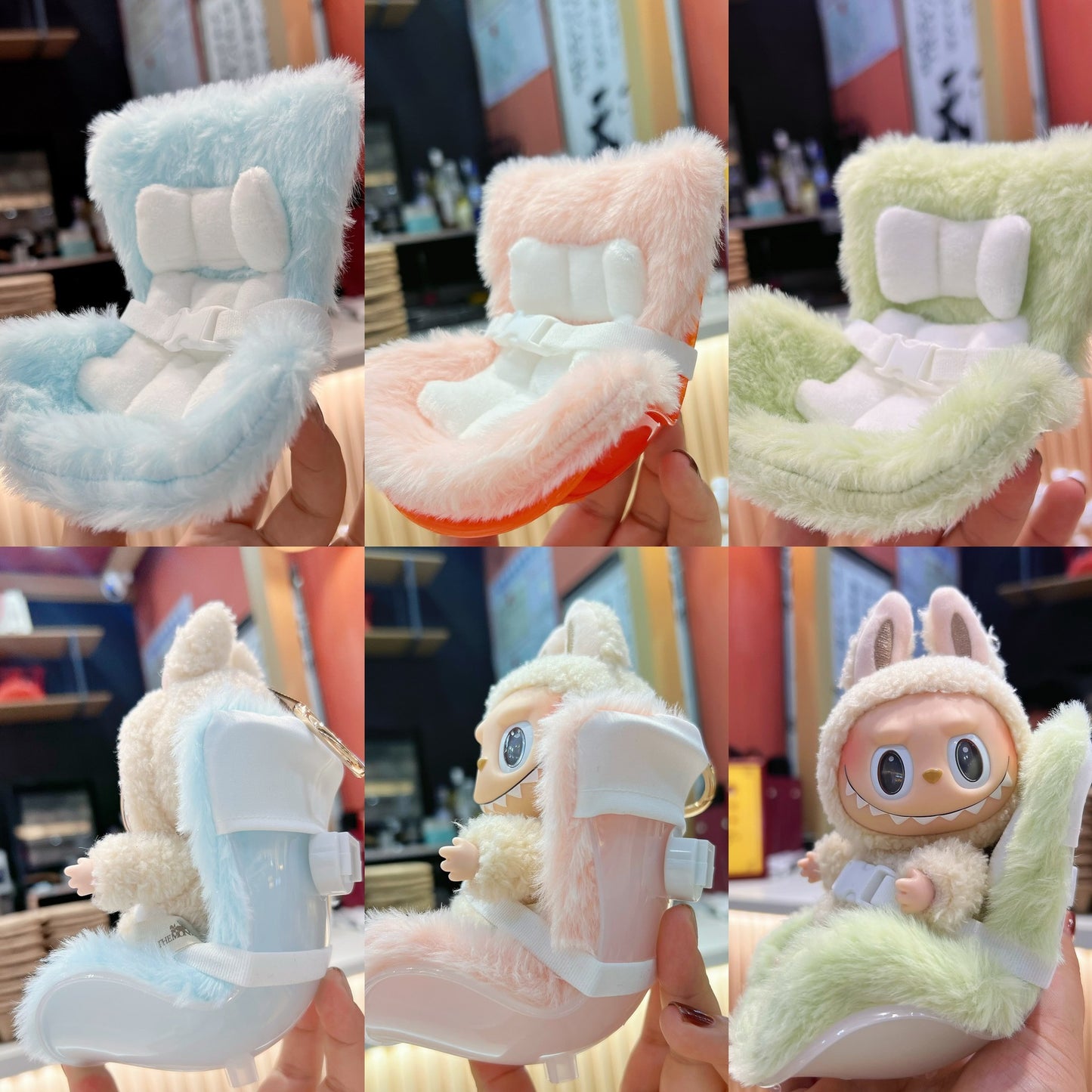 Labubu Sofa Seat | Plush Doll Car Dashboard Decor & Desktop Ornament | Cute Figurine Holder for Car & Home Display
