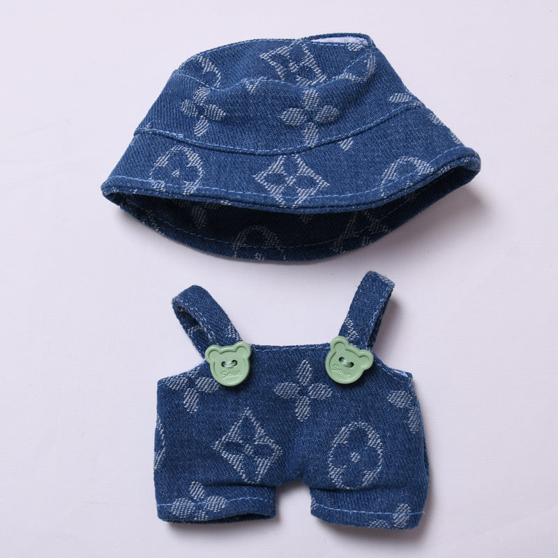 Labubu Series 1/2 Outfit - Printed Overalls & Hat for Keychain Doll Clothes Streetwear