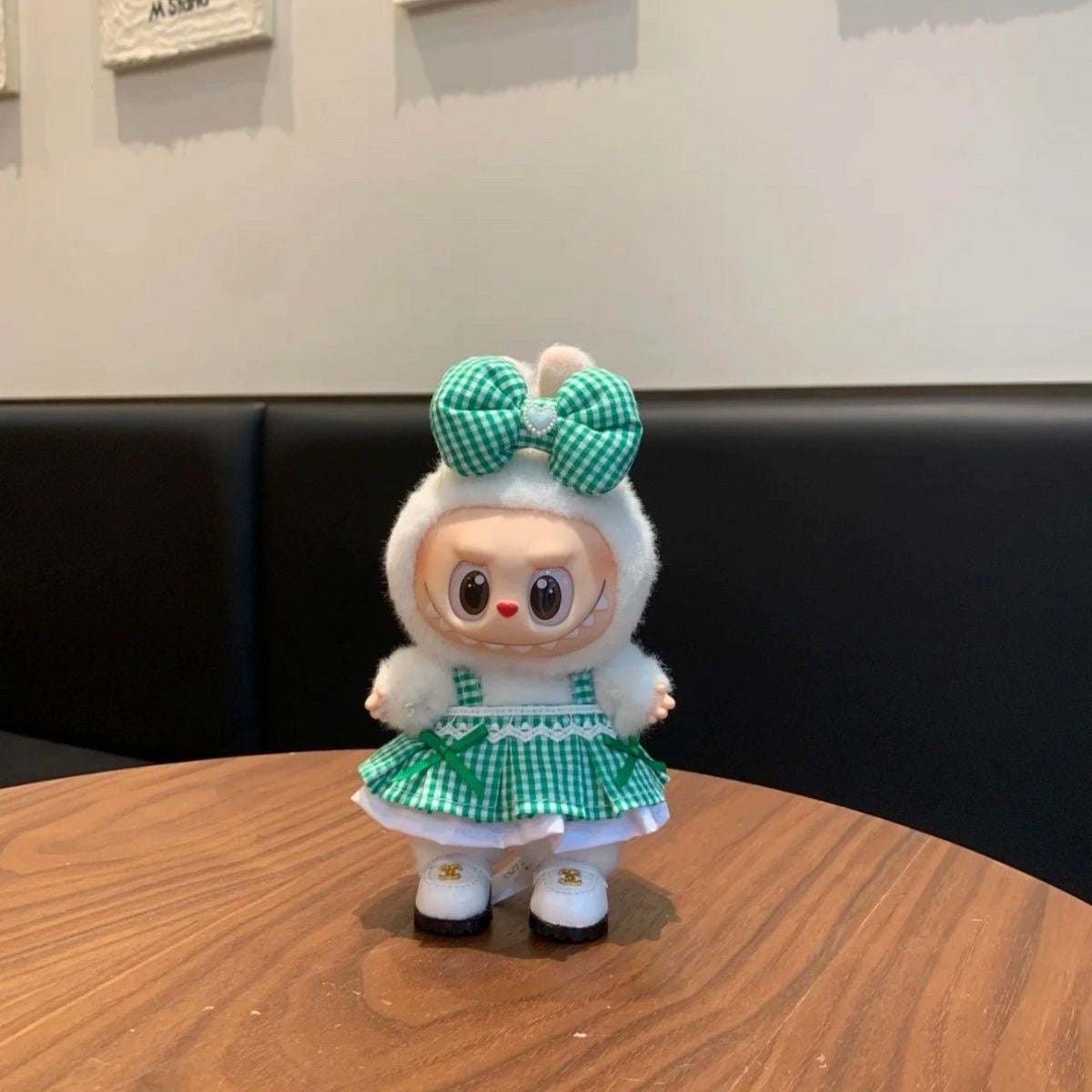 Crybaby Labubu Hawaiian Dress - Green Summer Outfit w/ Bow for Vinyl Doll Clothes