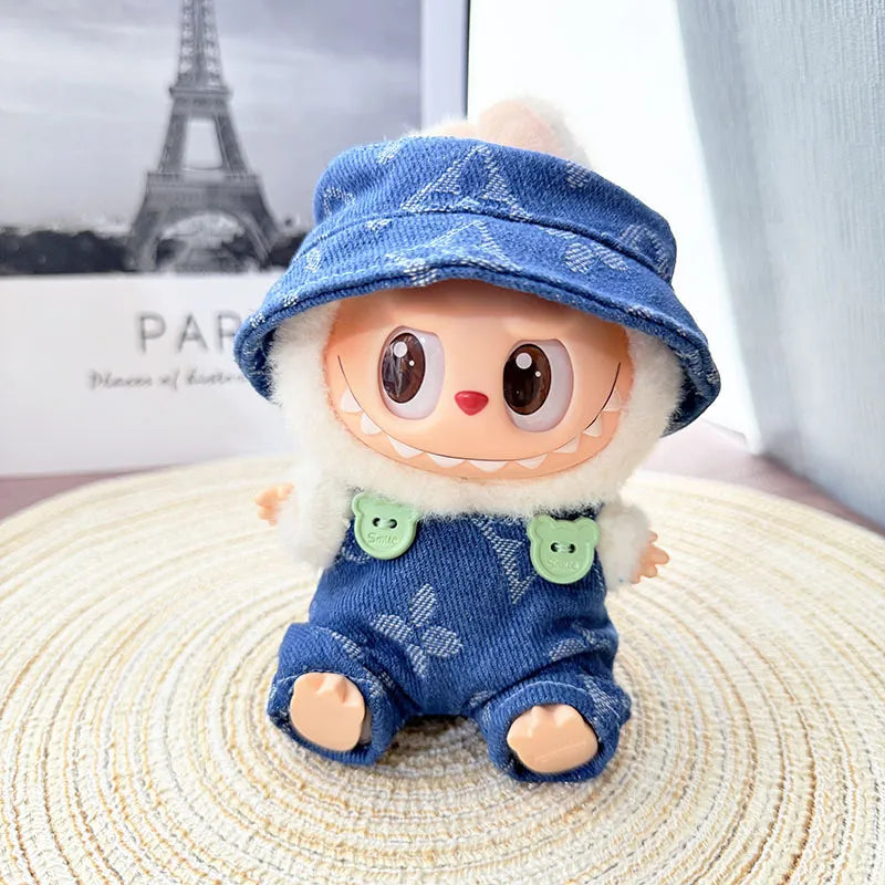 NEW Labubu 10cm Overalls Set - Denim+Pocket Belt Fits Gen1/2/3 (No Doll)