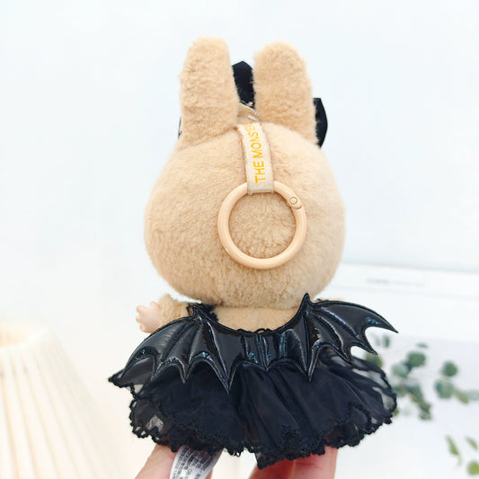 Gothic Lolita Dress for Labubu Have a Seat - Black Velvet Devil Costume with Wings (No Hat)