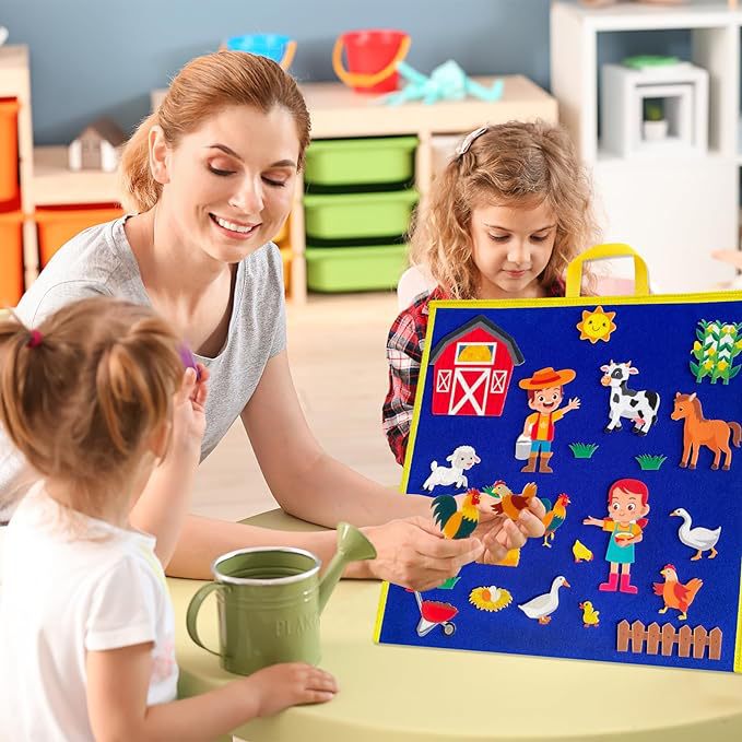 Double-Sided Felt Teaching Board - Standable Story Learning Kit w/ Cartoon Animals Gift