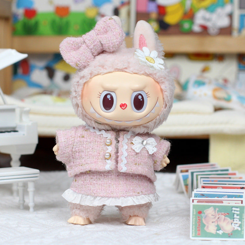 17cm Labubu Macaron Outfit - Blushing Face Vinyl Doll Clothes for Series 1/2/3