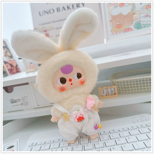 Macaron Bunny Plush Doll Clothes - Ice Cream Overalls Outfit for 3" Blind Box Figures