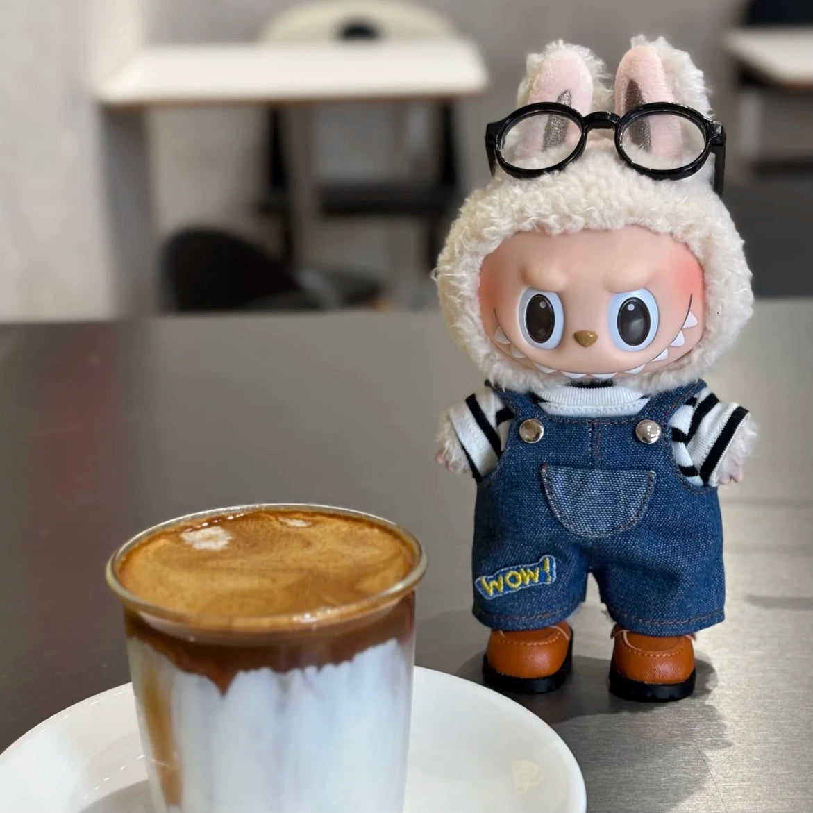 17cm Labubu Gen 1-3 Handmade Striped Denim Overalls Set | Vinyl/Plush-Compatible Clothes Only with Metal Buttons for Collectible Dolls