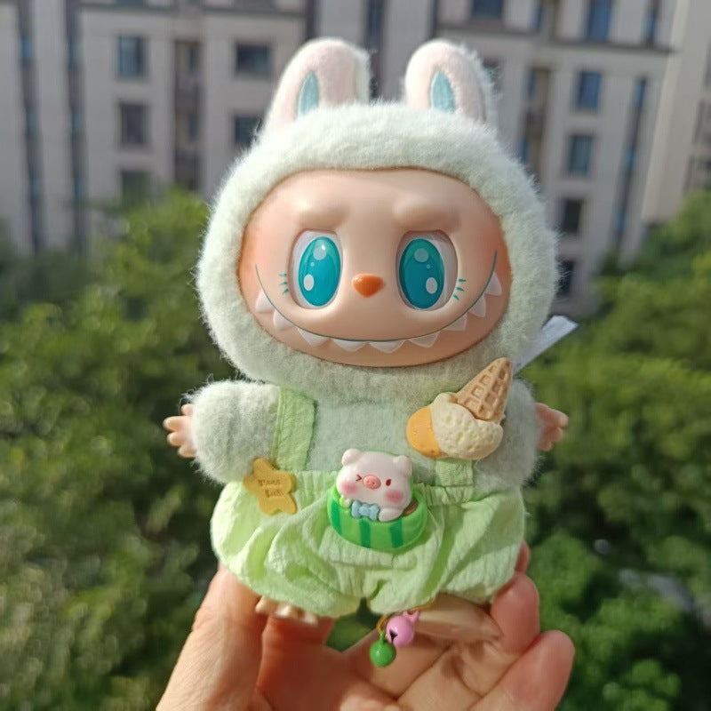 6-piece set Labubu Outfit - Plaid Ice Cream Overalls for Sitting Party Blind Box Doll