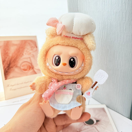 Kawaii LABUBU Chef Clothes Set - Pink Chef Outfits for 17CM LABUBU Plush Doll - Perfect for POP MART Blind Box Collectors