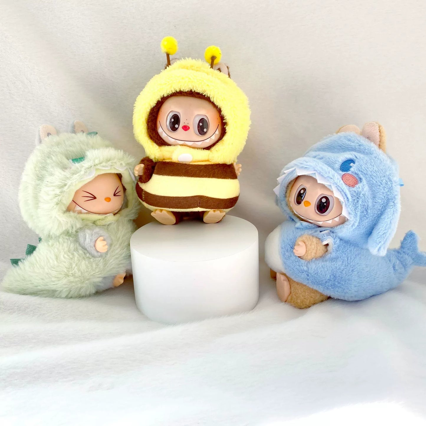 Kawaii Labubu Plush Keychain Outfit Set Dinosaur & Bee for 1st/2nd Gen Vinyl Dolls