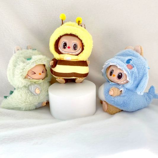 Kawaii Labubu Plush Keychain Outfit Set Dinosaur & Bee for 1st/2nd Gen Vinyl Dolls