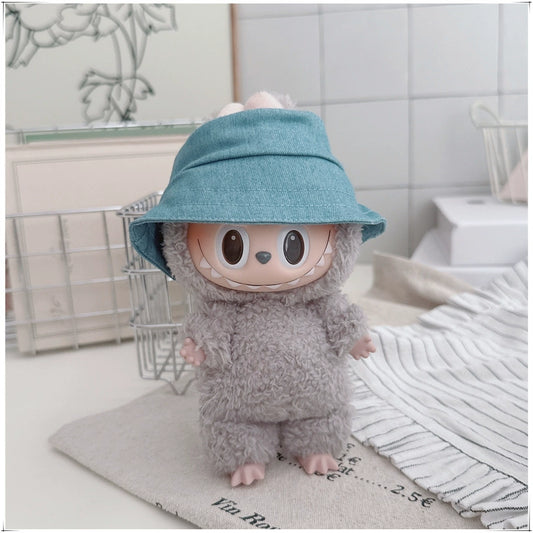 10CM Cotton Doll Bucket Hats & 17CM Labubu Gen 1-3 Open-Mouth Doll Hat Accessories