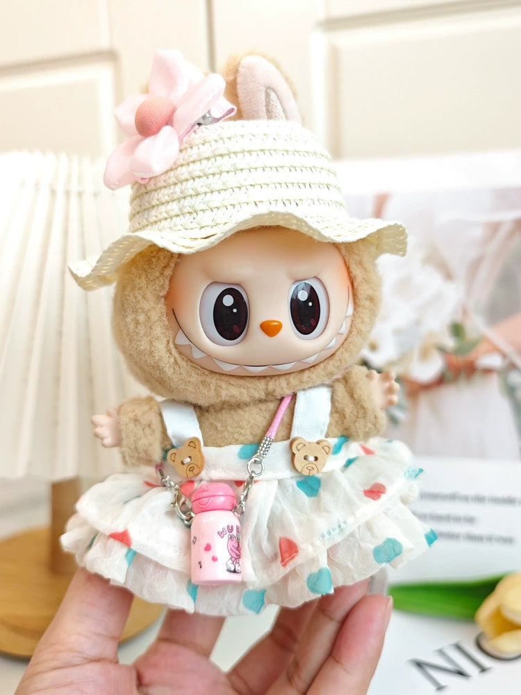 Labubu Gen 1-3 Doll Clothes | Straw Hat & Dress Outfit Set (Clothes Only)
