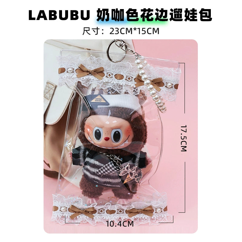NEW Labubu 12cm Waterproof Case - Macaron Carrier w/ Lace Handle (Fits Gen1/2)
