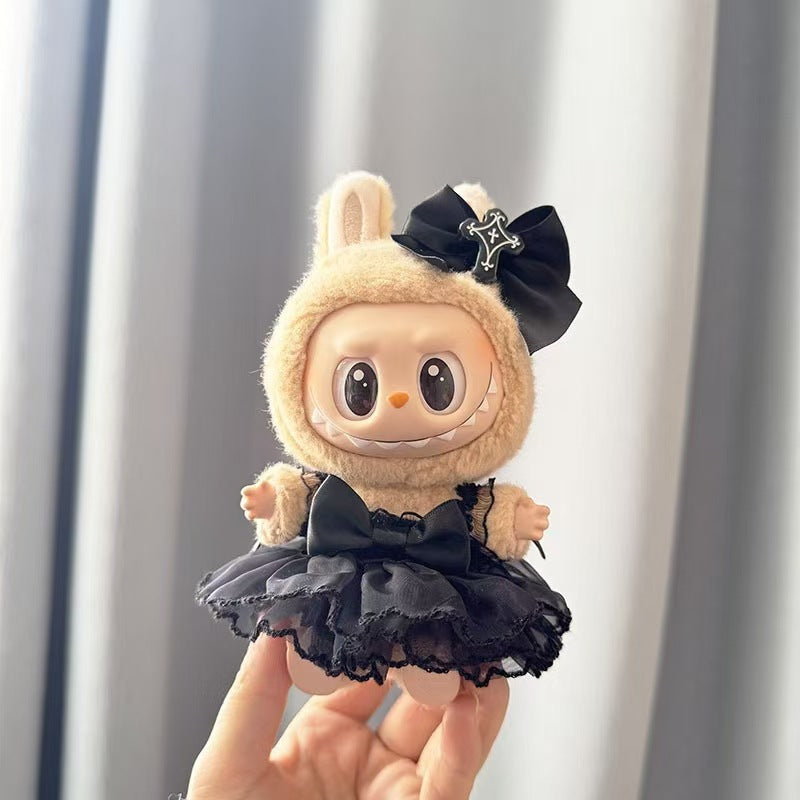 15-17cm Labubu Black Angel Dress | Replacement Outfit for Keychain Charm Dolls | Fits Macaron Series Doll Clothes