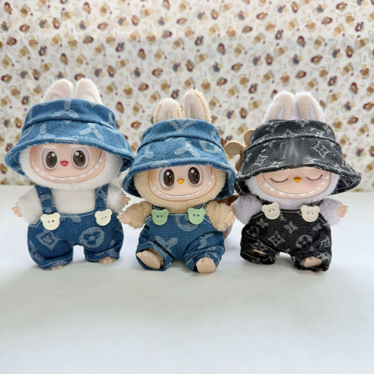 Labubu Series 1/2/3 Outfit - Denim Clover Set for Keychain Doll Clothes Streetwear