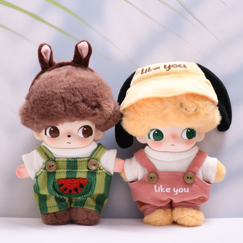 DIMOO WORLD Outfit Set - Watermelon Overalls & T-Shirt for Blind Box Keychain Doll