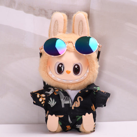 17cm Labubu Doll Clothes Only | Summer Coconut Tree Beach Outfit Set with Sunglasses (No Doll Included)