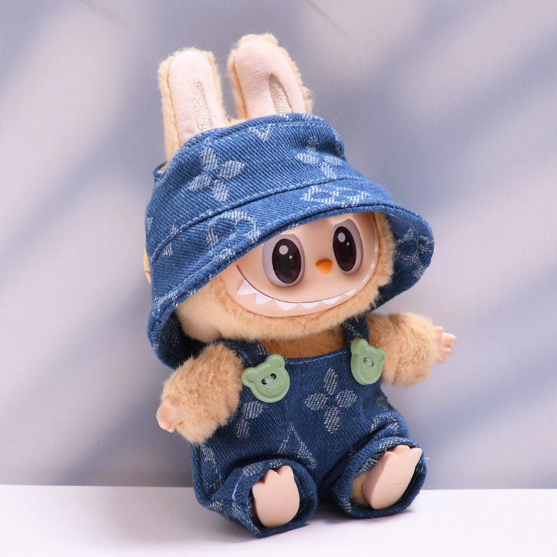 Labubu Series 1/2 Outfit - Printed Overalls & Hat for Keychain Doll Clothes Streetwear