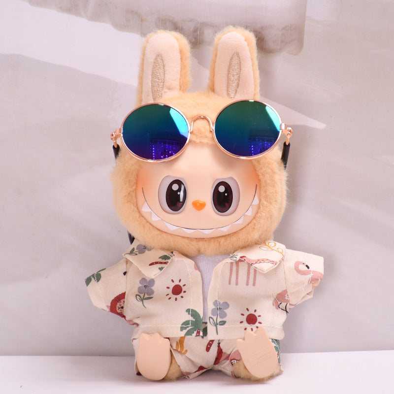 17cm Labubu Doll Clothes Only | Summer Coconut Tree Beach Outfit Set with Sunglasses (No Doll Included)