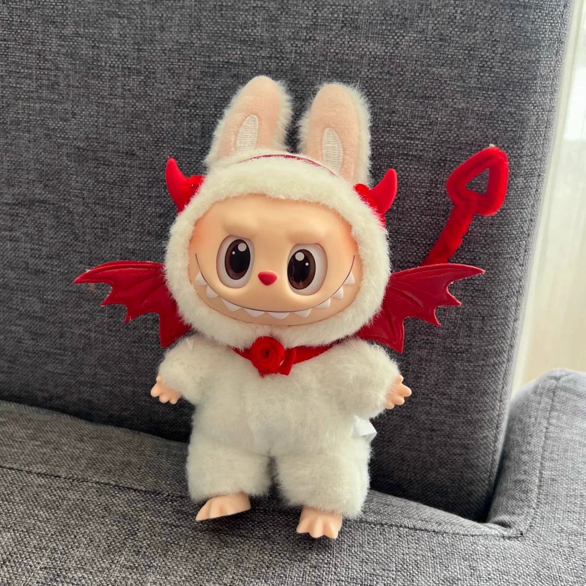POP MART Labubu Devil Outfit - Red Horn Headband Set for Halloween Doll Clothes Change