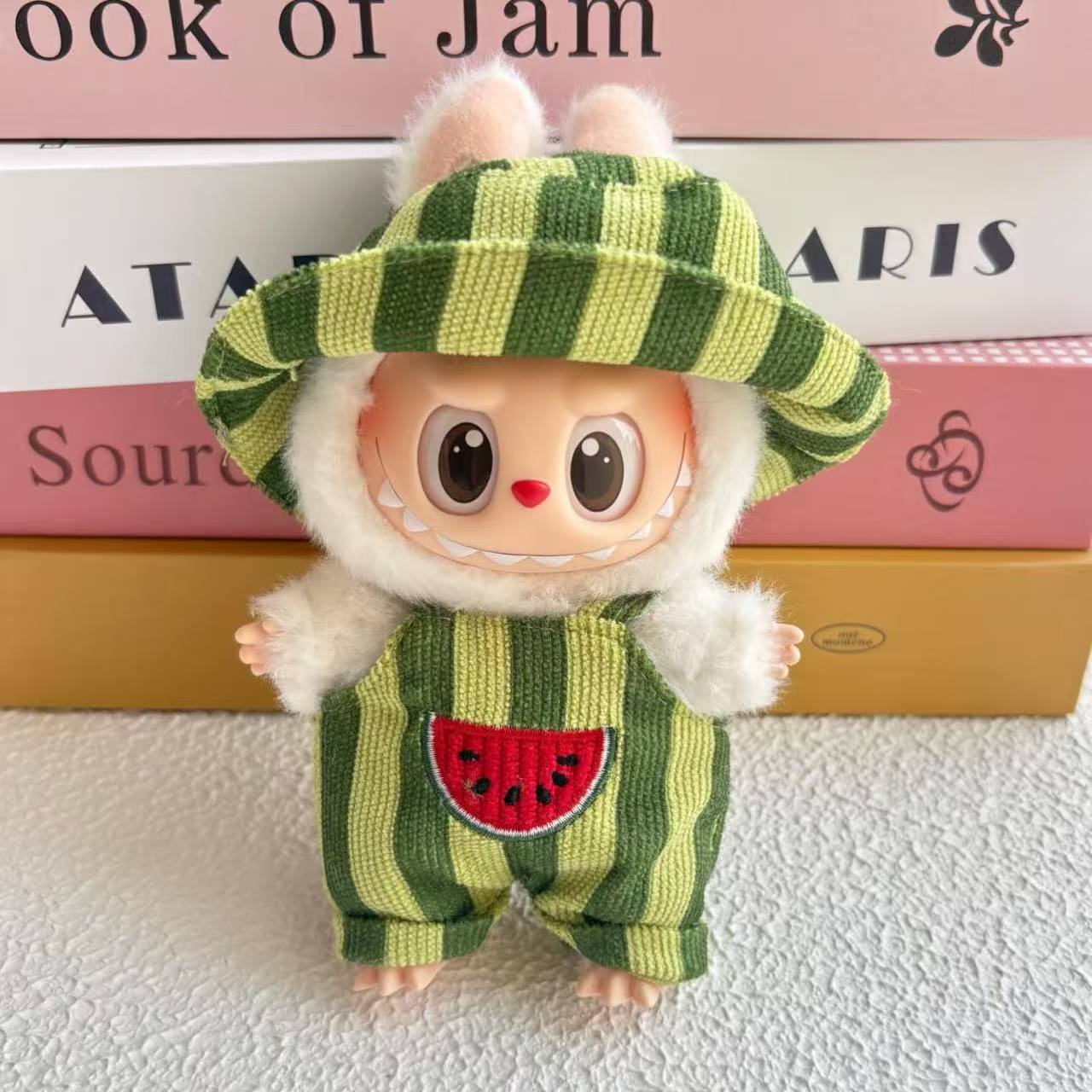 Labubu Series 1/2/3 Keychain Outfit - Summer Watermelon Overalls Set for Doll Clothes