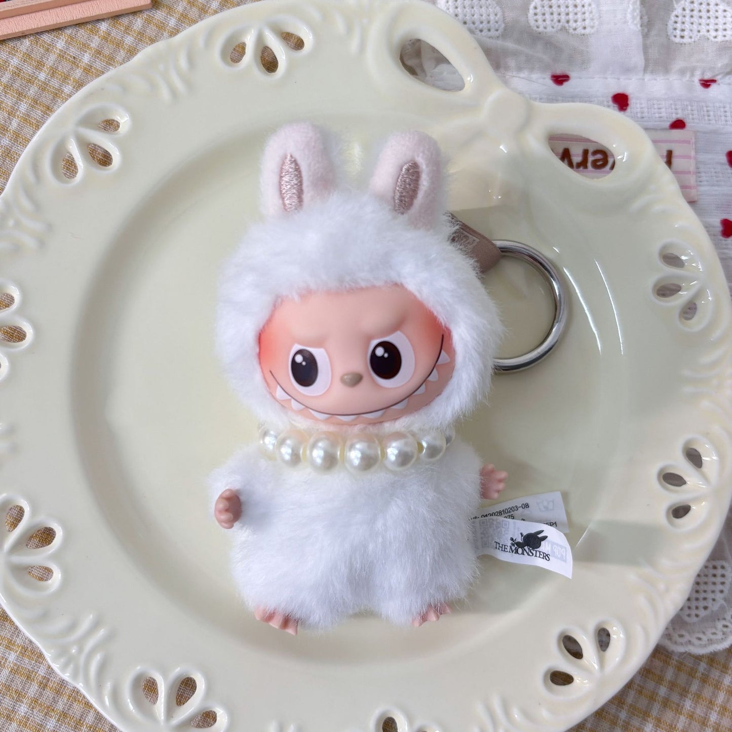 10.5cm Labubu 4th Gen Heart Code Collection Butter Bear Style Vinyl Outfit Set | 2-Piece Overalls & Bear Hat Replacement Clothes for Mini Keychain Charms