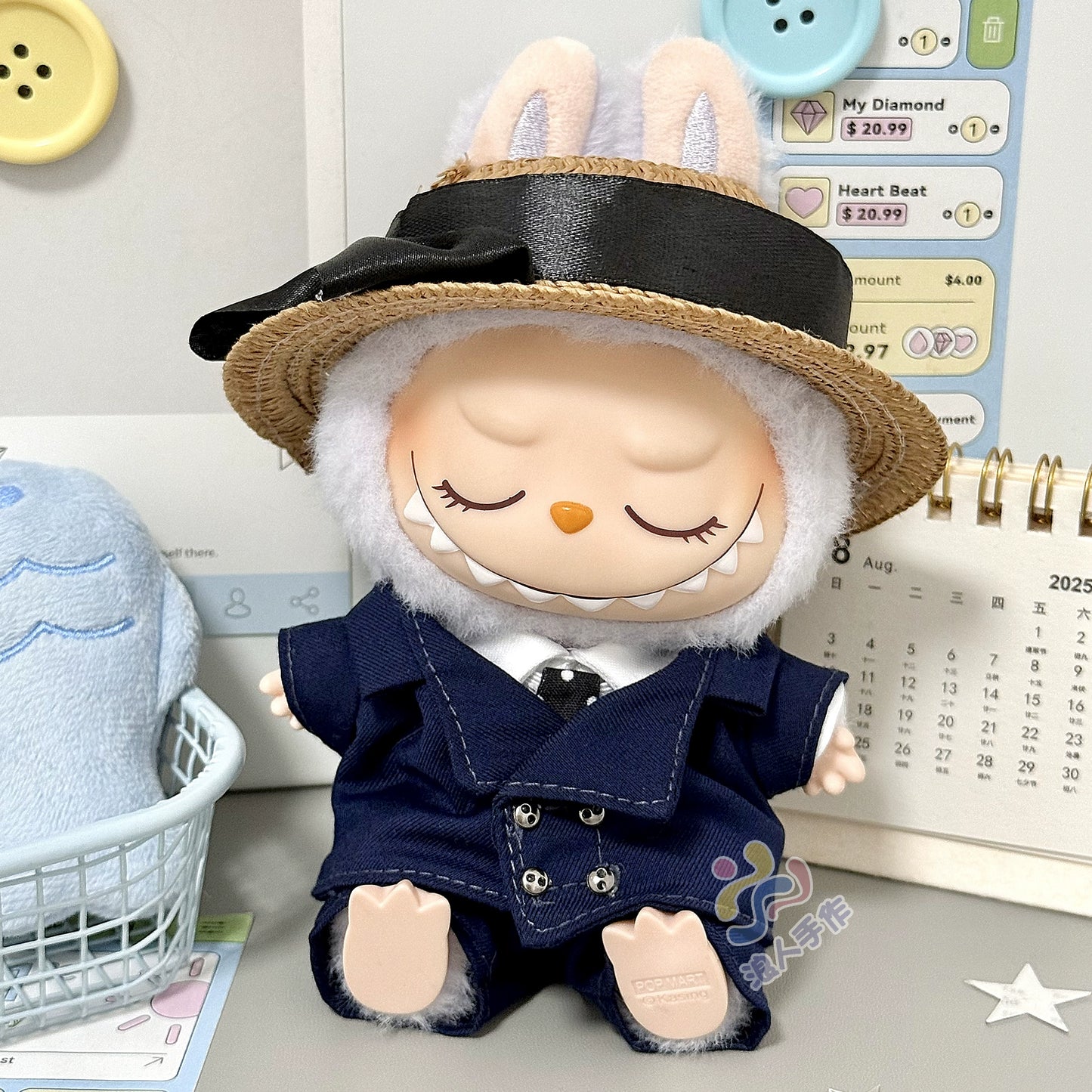 17cm Labubu GD Style Suit Set - G-Dragon Inspired Outfit for Series 1/2/3 Vinyl Doll