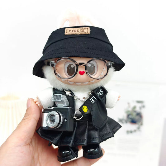 Labubu Outfit Set - Black Cool Overall & Fisherman Hat for 17cm Sitting Figures 1/2/3