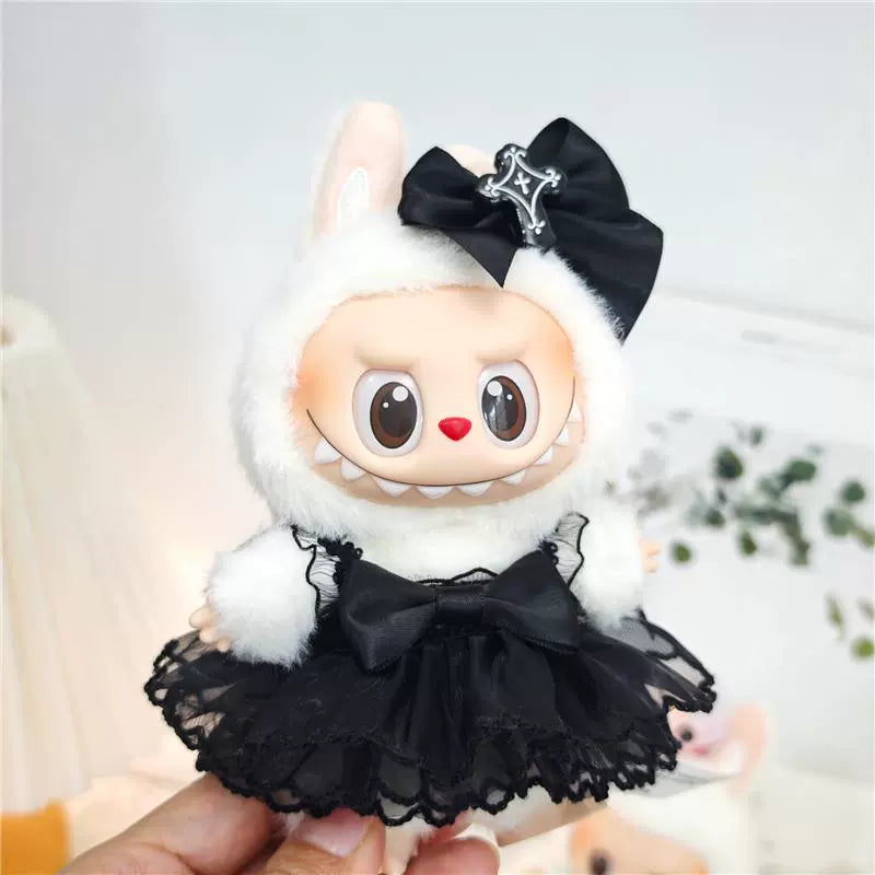 Labubu Sitting Doll Outfit - Devil Bat Wings & Black Chiffon Skirt for Keychain