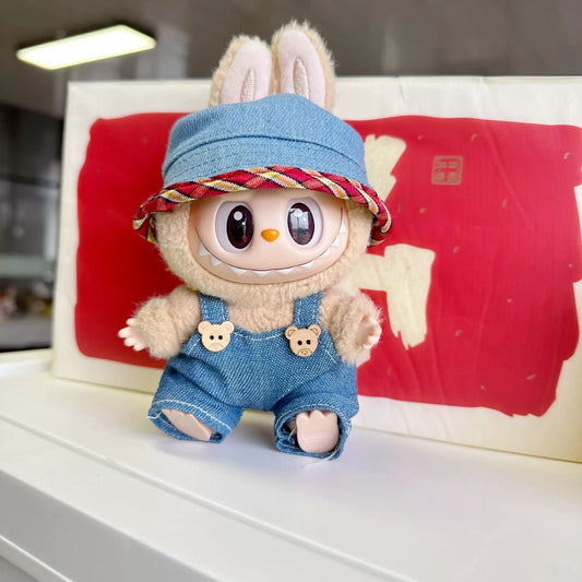 POP MART Labubu Doll Clothes - Denim Skirt & Hat Set for Gen 1/2 Blind Box Figures 17cm (No Doll Included) | Western Cowgirl Outfit