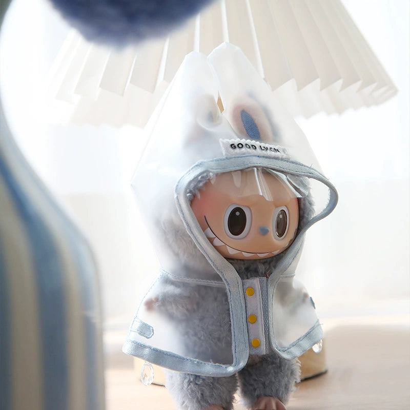 Labubu Rainy Day Outfit - Waterproof Vinyl Doll Poncho for Gen1-3 (No Doll & Shoes)