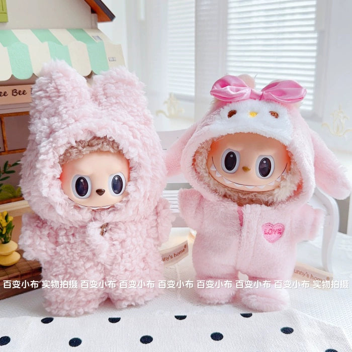 17cm Labubu Sitting Party Macaron Pastel Pink Rabbit Plush Onesie | Replacement Outfit for Plush/Vinyl Keychain Charms (Clothes Only)