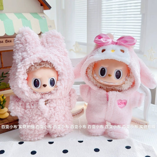 17cm Labubu Sitting Party Macaron Pastel Pink Rabbit Plush Onesie | Replacement Outfit for Plush/Vinyl Keychain Charms (Clothes Only)
