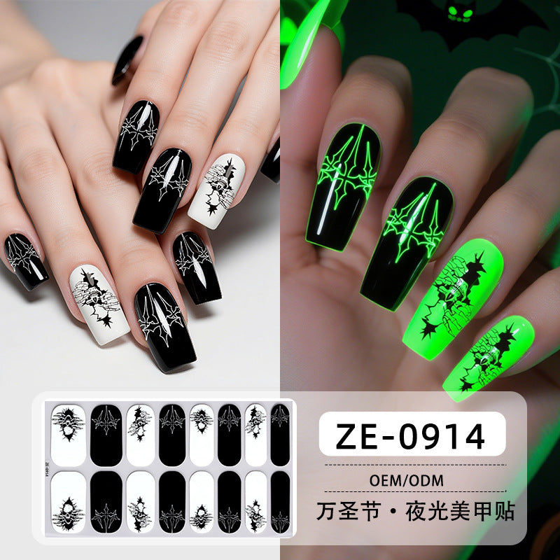 Glow in Dark Halloween Nail Stickers - Waterproof Cartoon Decals for Kids, No Heat Needed