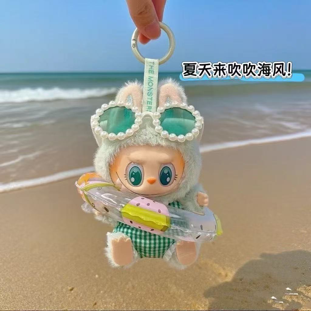 LABUBU Seaside Beach Cute & Super Adorable Doll Outfits & Accessories | Summer Surfing Inflatable Ring, Bikini, Pearl Glasses & Vacation Accessories