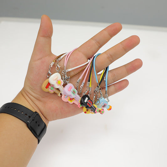 17cm Pop Mart Labubu Colorful Guitar Keychain | Vinyl Blind Box Figure with Musical Instrument Prop | Collectible Doll Accessory