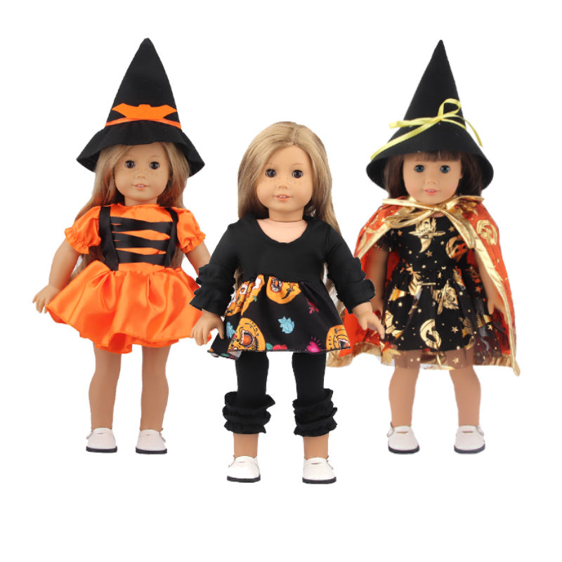 Halloween Doll Clothes for 18" American Girl Doll - Black Orange Witch Costume w/ Hat