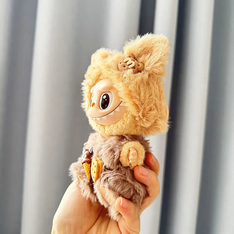 POP MART Labubu Doll Clothes - Teddy Bear Overalls Set for Gen 1/2 Vinyl Figures 17cm (No Doll Included) | Biscuit-Themed Blind Box Keychain Outfit