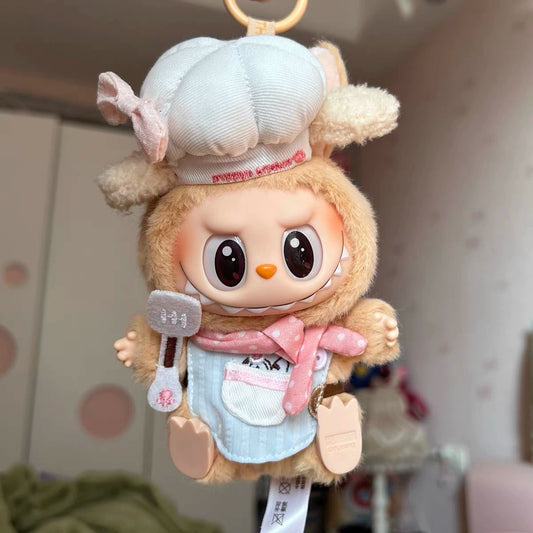 Labubu Gen 1-2 Sitting Party Cute Pink Dot Chef Egg-Pattern Outfit | Fits 17cm Vinyl Plush Dolls