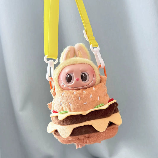 POP MART Labubu 17cm Doll Clothes Set - Hamburger & Fries Takeout Costume for Blind Box Figures (No Doll Included) | Keychain Accessory