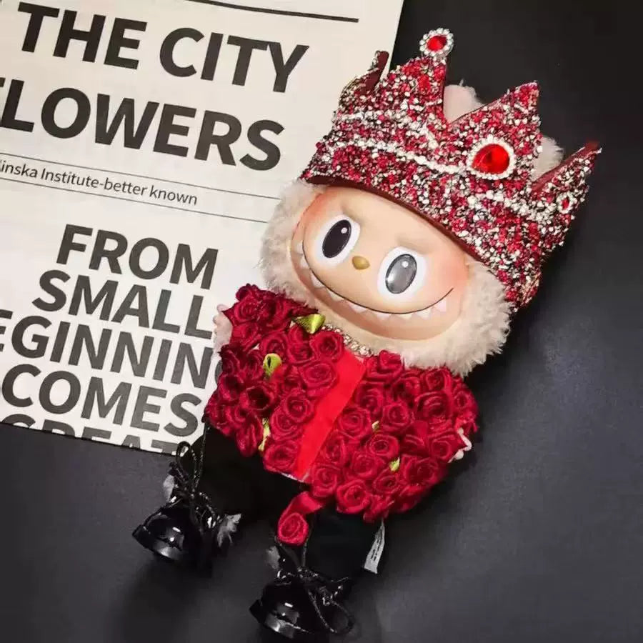 Handmade 17cm Labubu G-Dragon's Concert Red Rose Crown Outfit Set
