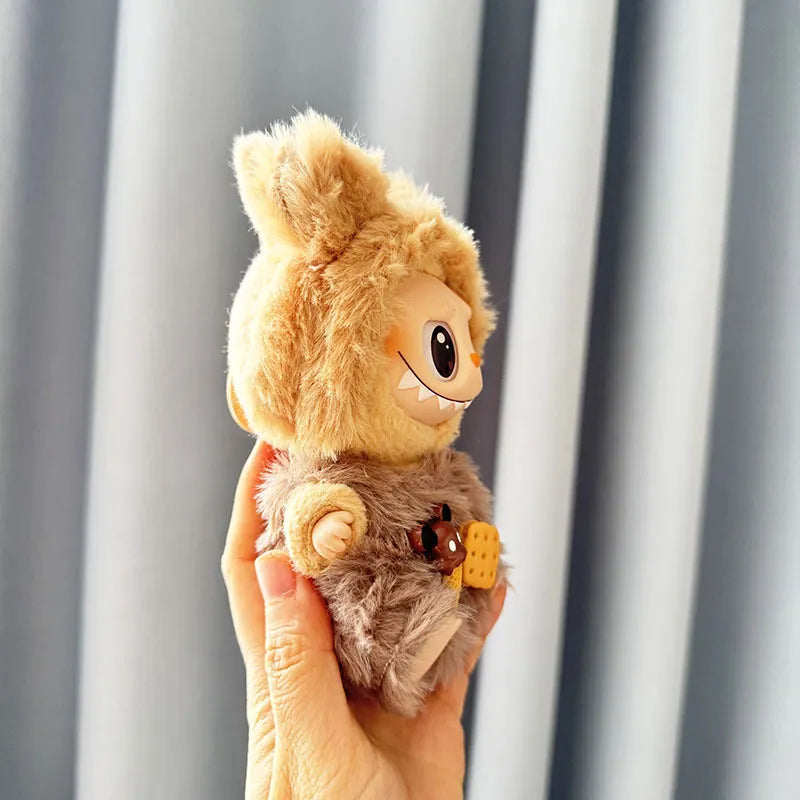 POP MART Labubu Doll Clothes - Teddy Bear Overalls Set for Gen 1/2 Vinyl Figures 17cm (No Doll Included) | Biscuit-Themed Blind Box Keychain Outfit