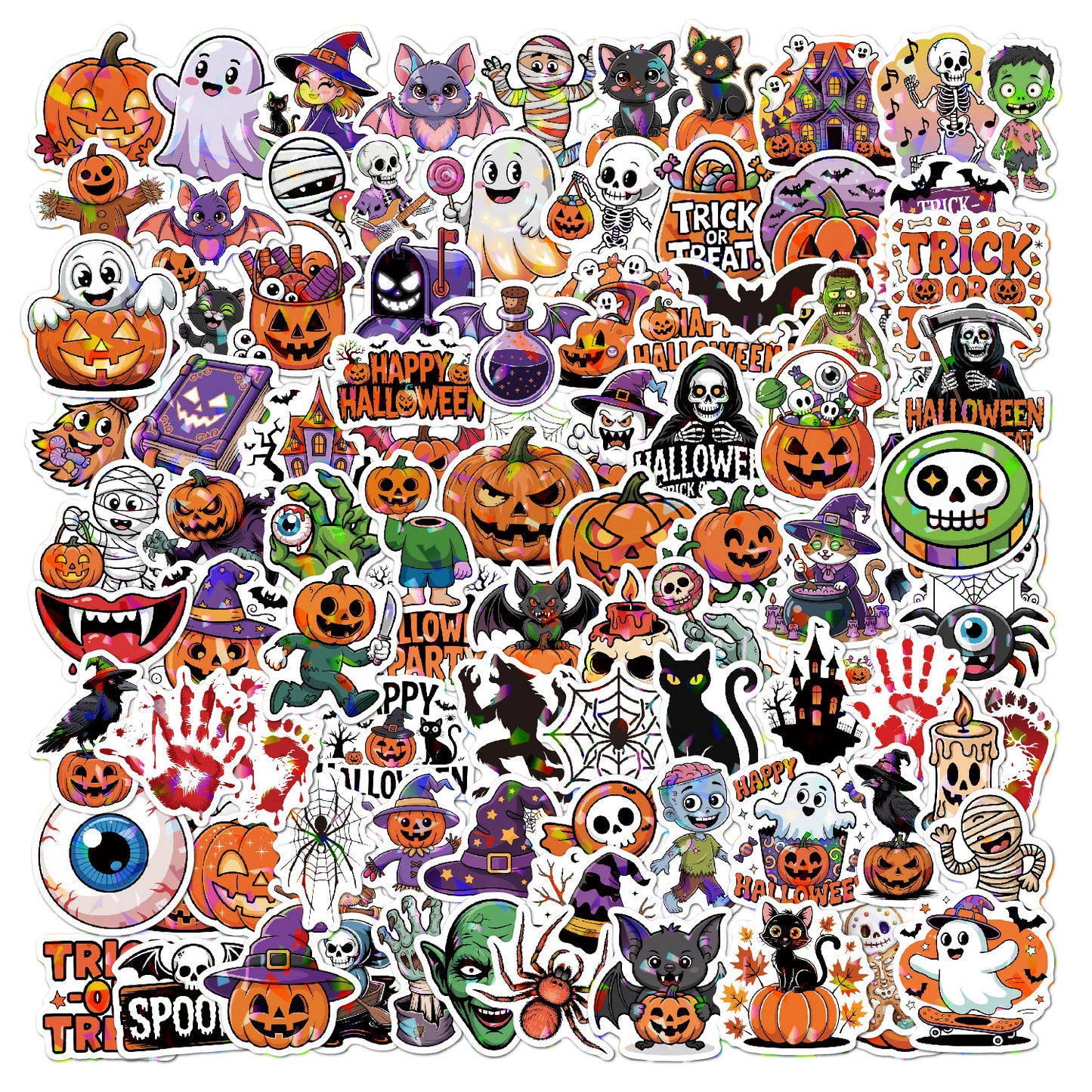 2025 Halloween Stickers - Holographic Waterproof Decals for Cups, Party Gifts, Decor