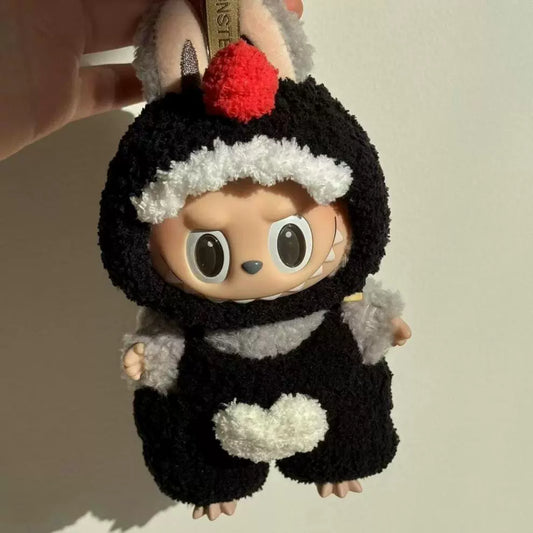 Labubu Vinyl & Plush Doll Clothing | 17cm Blind Box Charm & Cartoon Handmade Knitted Dinosaur Outfit Set